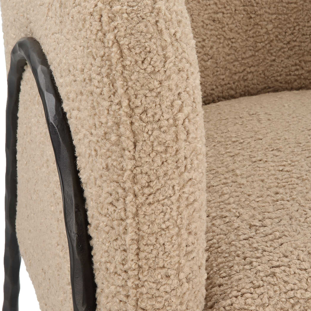 American Home Furniture Uttermost Jacobsen Tan Shearling Barrel Chair