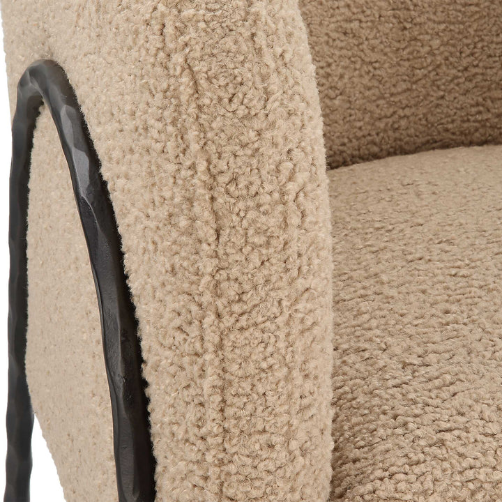 American Home Furniture Uttermost Jacobsen Tan Shearling Barrel Chair