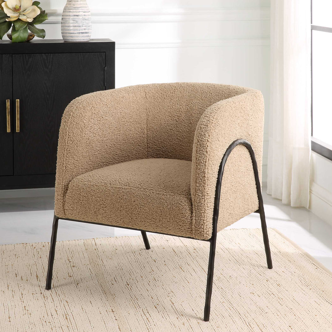 American Home Furniture Uttermost Jacobsen Tan Shearling Barrel Chair