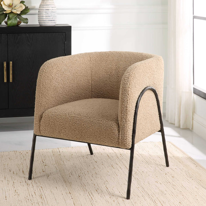 American Home Furniture Uttermost Jacobsen Tan Shearling Barrel Chair