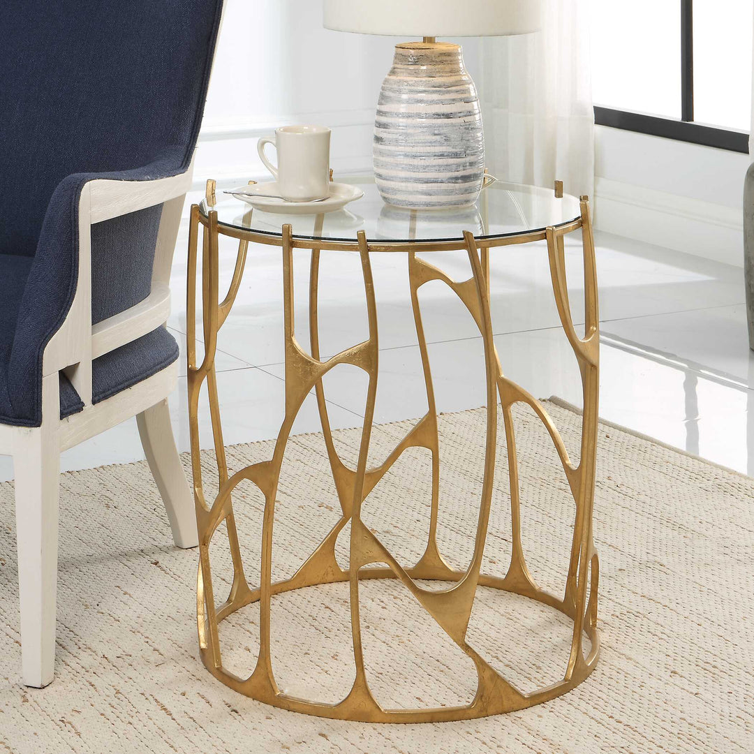 American Home Furniture Uttermost Ritual Round Gold Side Table
