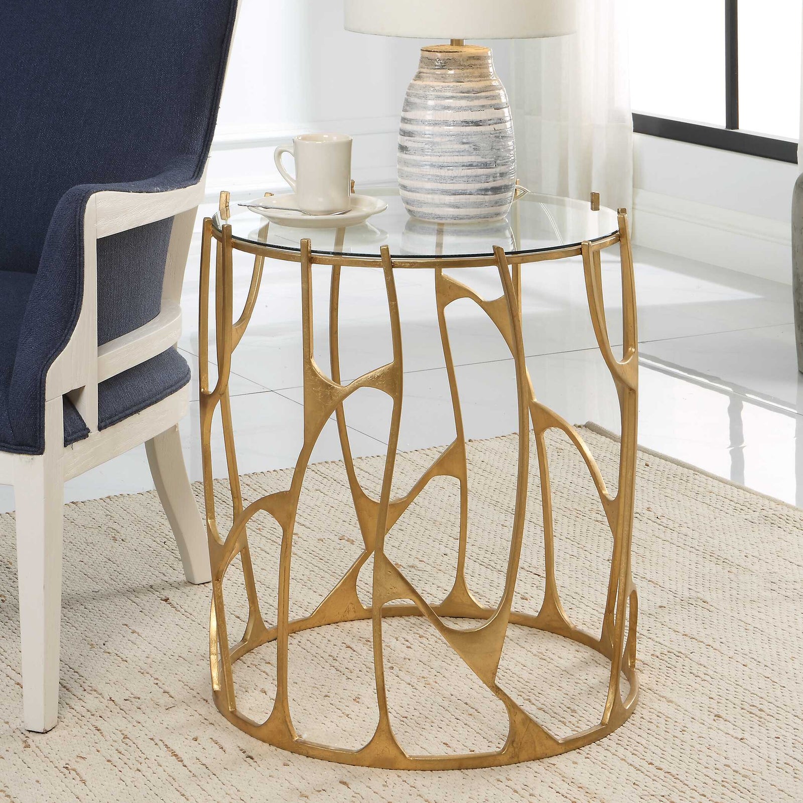 American Home Furniture Uttermost Ritual Round Gold Side Table