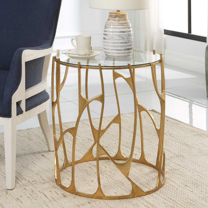 American Home Furniture Uttermost Ritual Round Gold Side Table