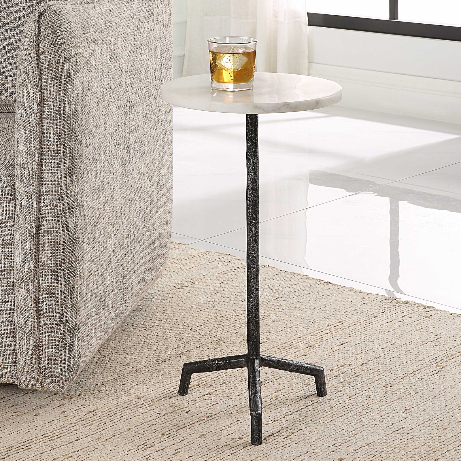 American Home Furniture Uttermost Puritan White Marble Drink Table