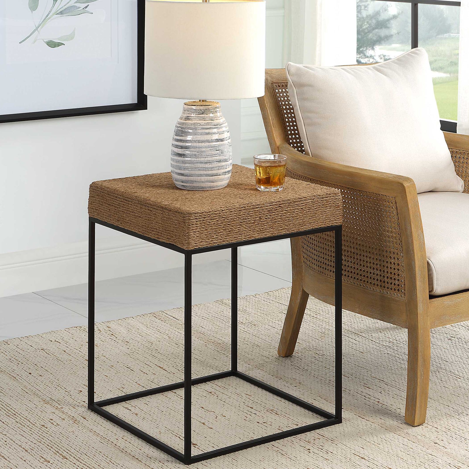 American Home Furniture Uttermost Laramie Rustic Rope Accent Table