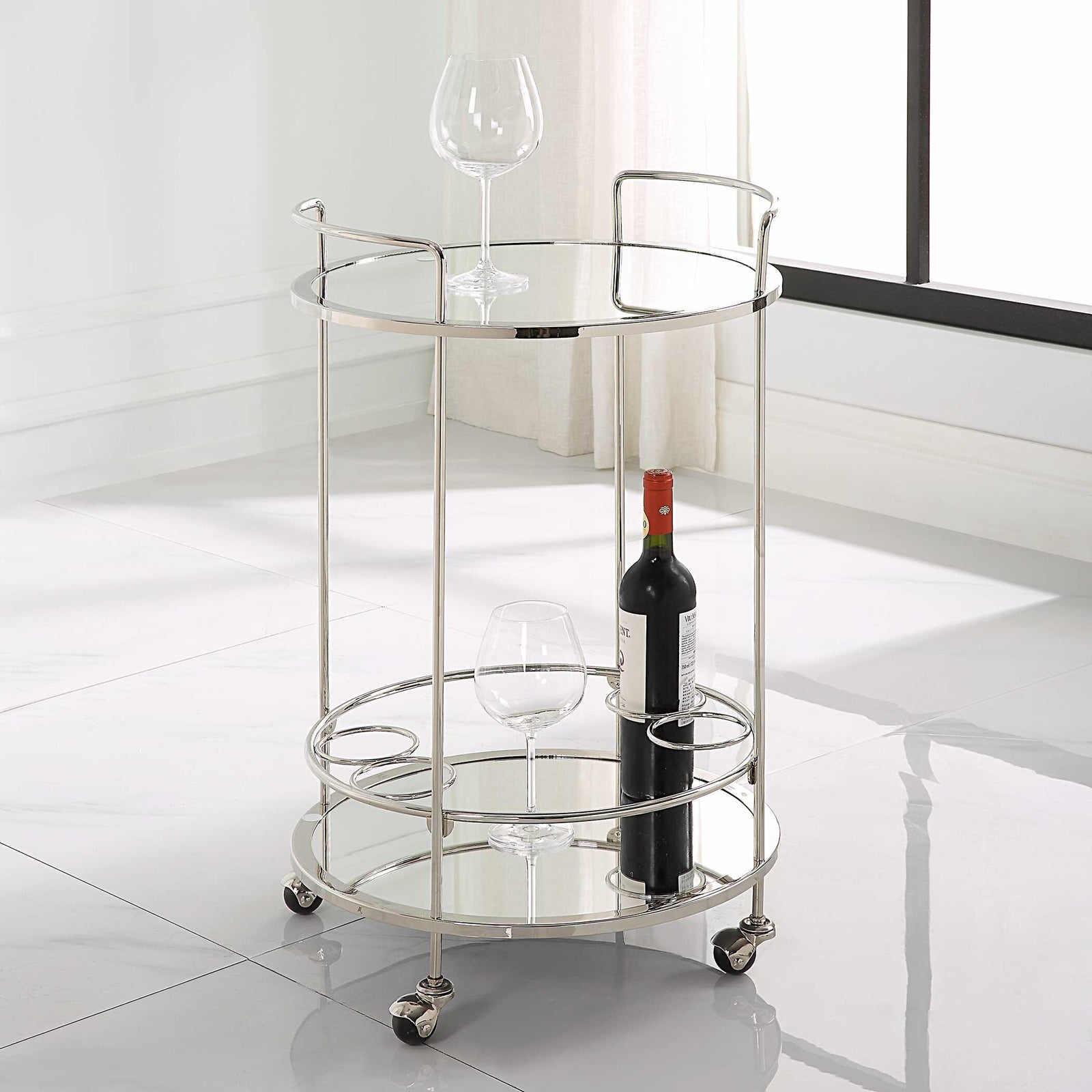 American Home Furniture Uttermost Spritz Chrome Bar Cart