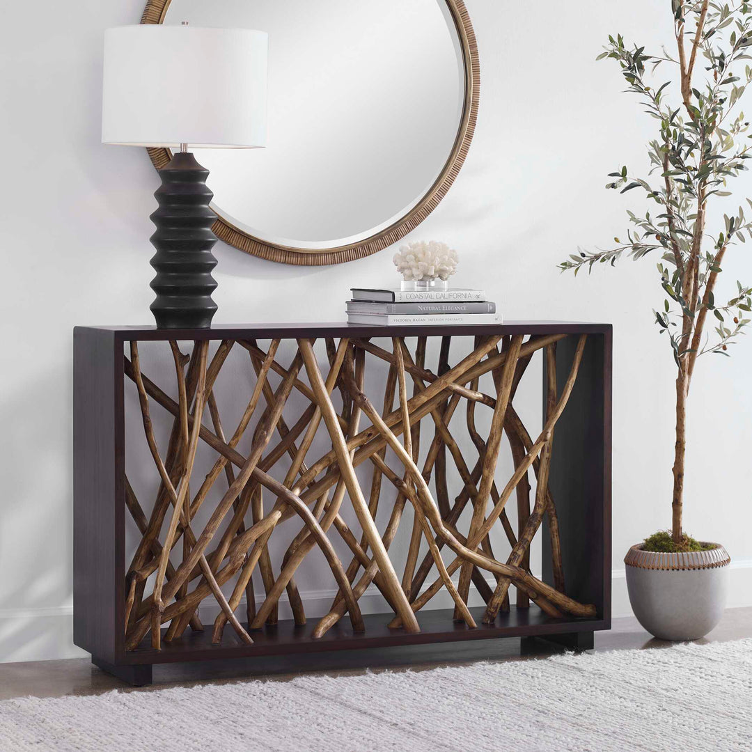American Home Furniture Uttermost Teak Maze Console Table