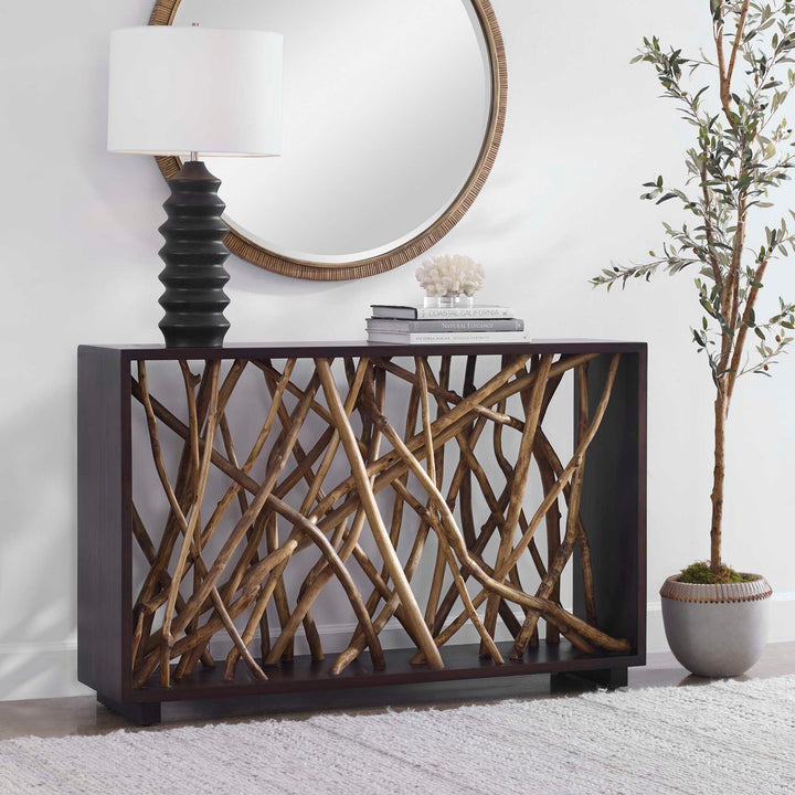 American Home Furniture Uttermost Teak Maze Console Table