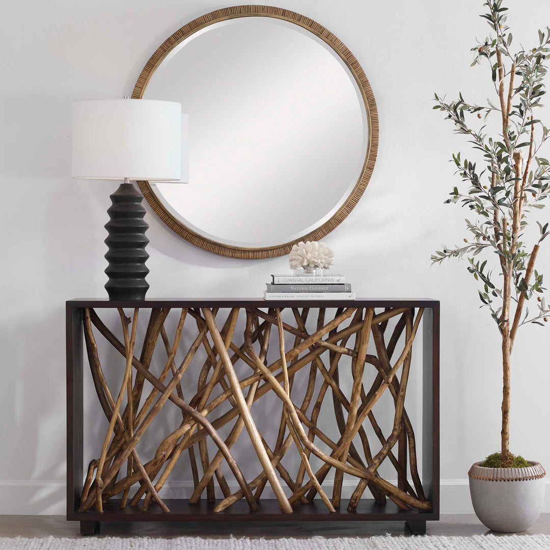American Home Furniture Uttermost Teak Maze Console Table
