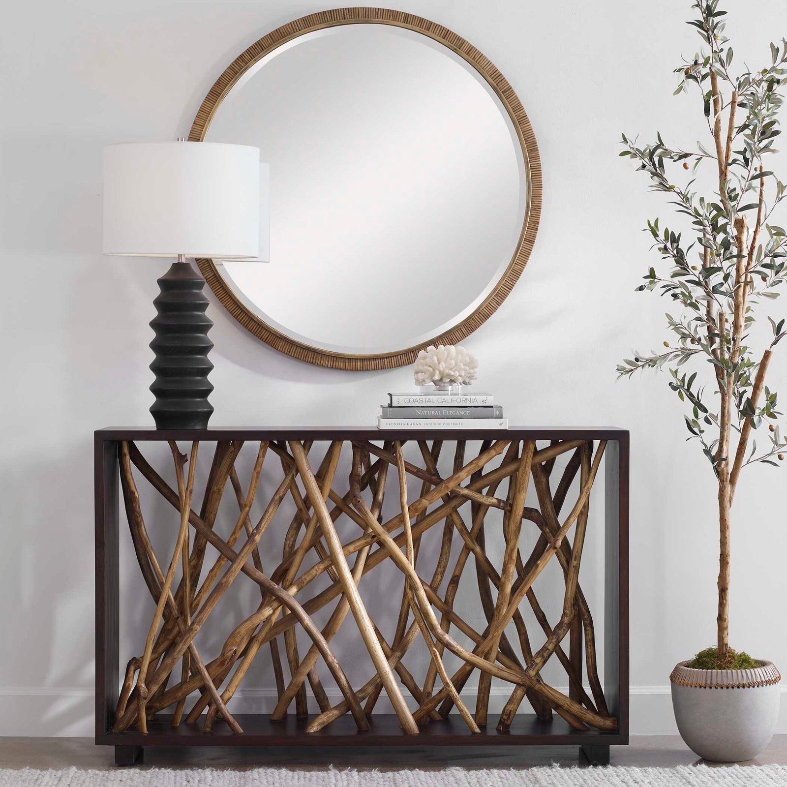 American Home Furniture Uttermost Teak Maze Console Table