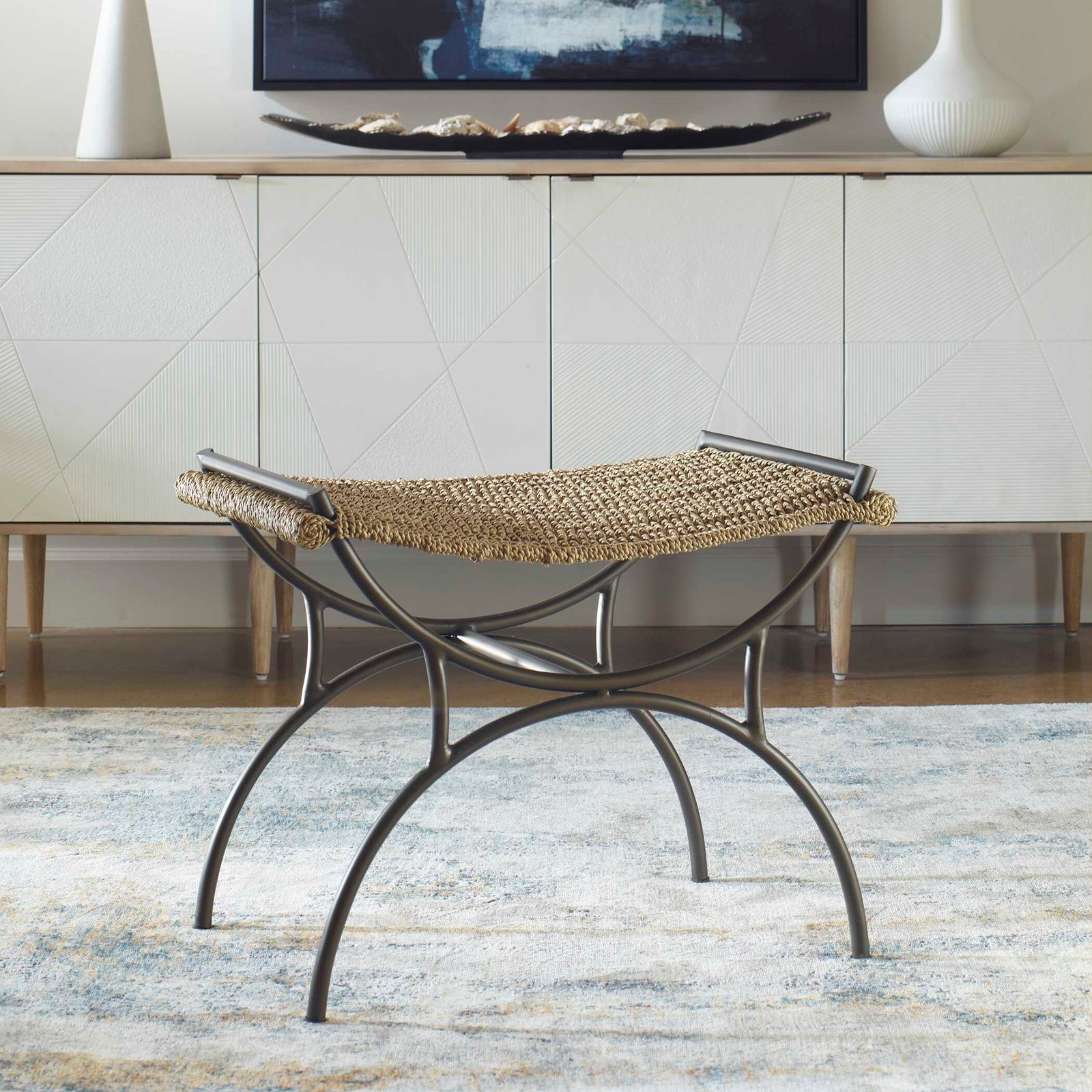 American Home Furniture Uttermost Playa Seagrass Small Bench