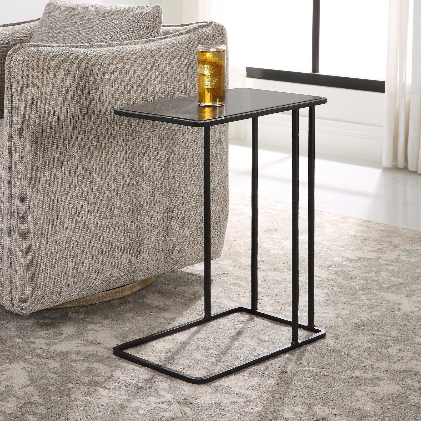 American Home Furniture Uttermost Cavern Stone & Iron Accent Table