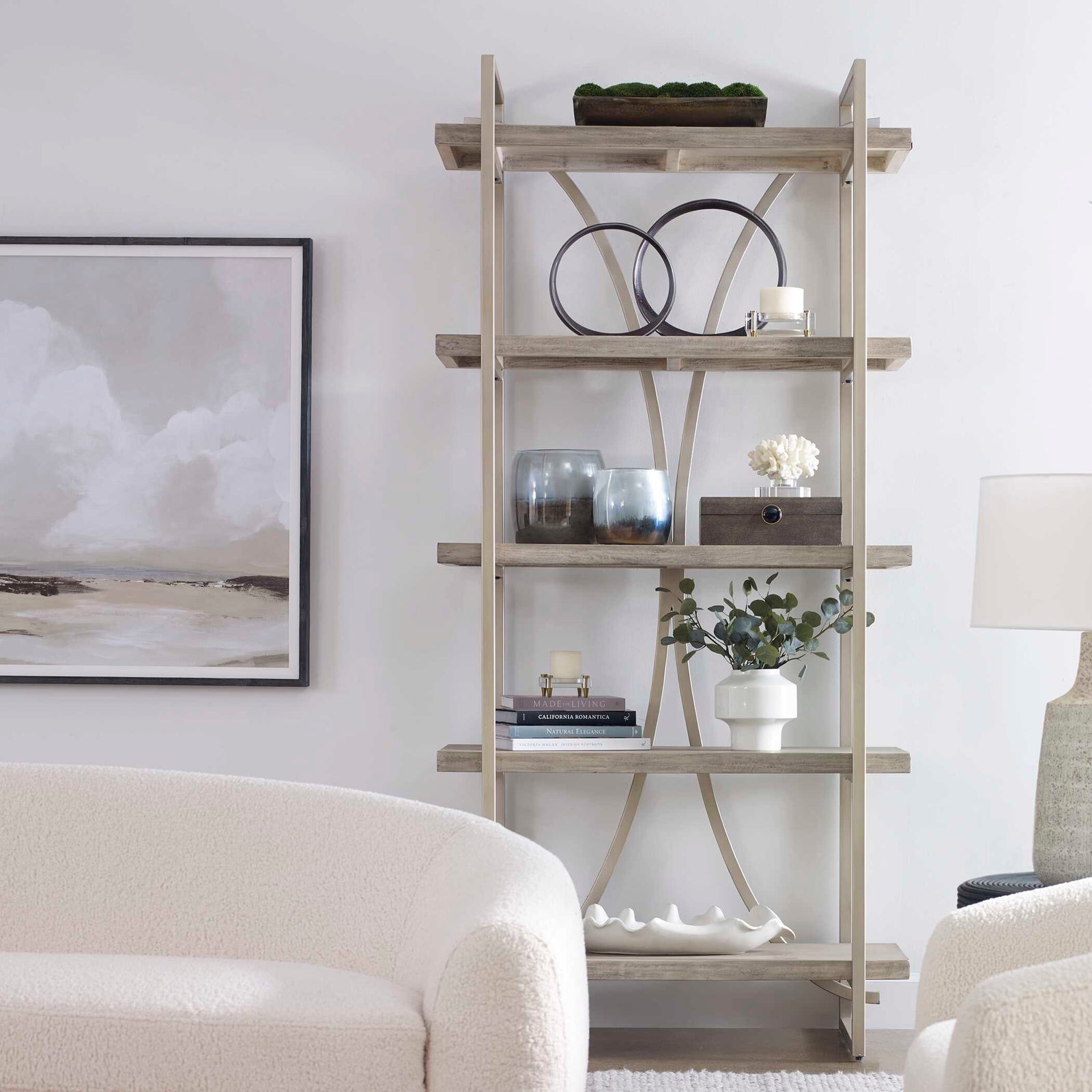 American Home Furniture Uttermost Sway Soft Gray Etagere