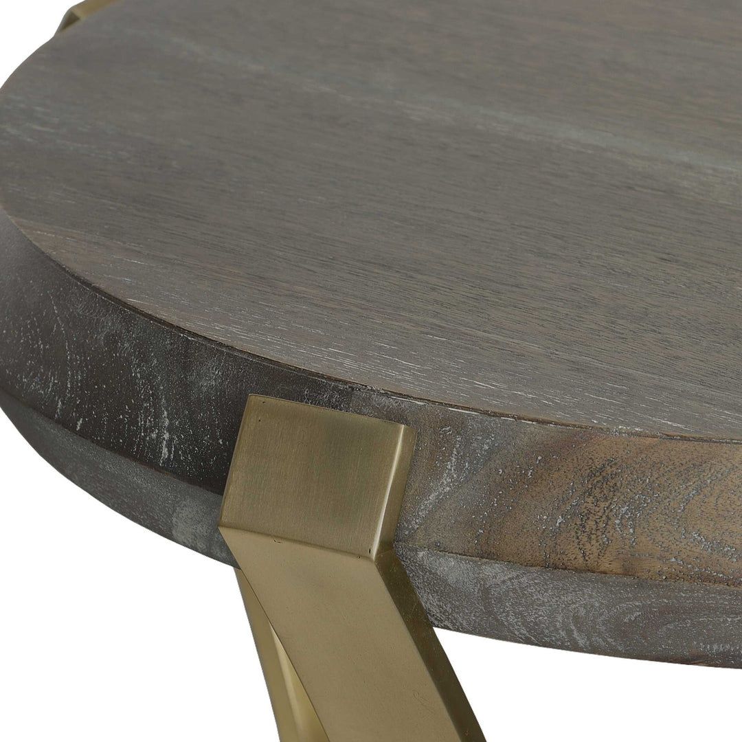 American Home Furniture Uttermost Unite Brass Leg Wood Side Table