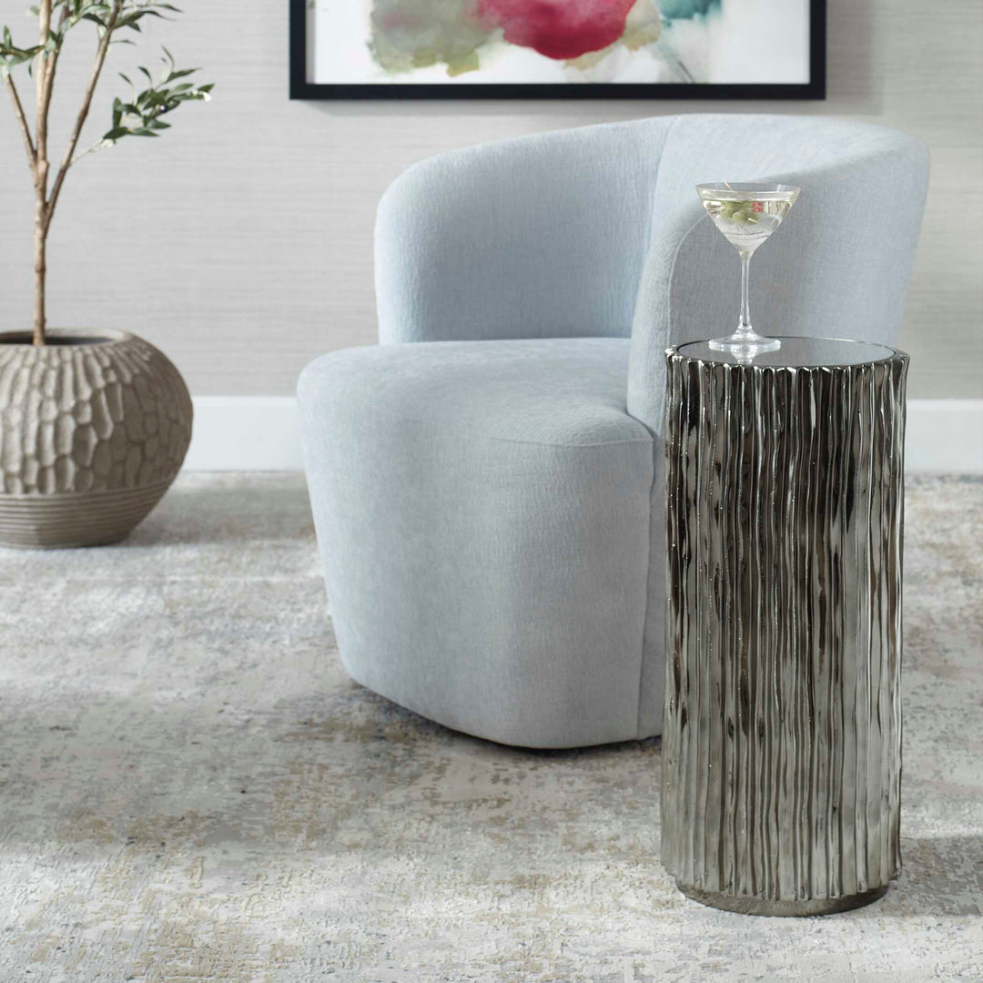 American Home Furniture Uttermost Echo Modern Nickel Drink Table