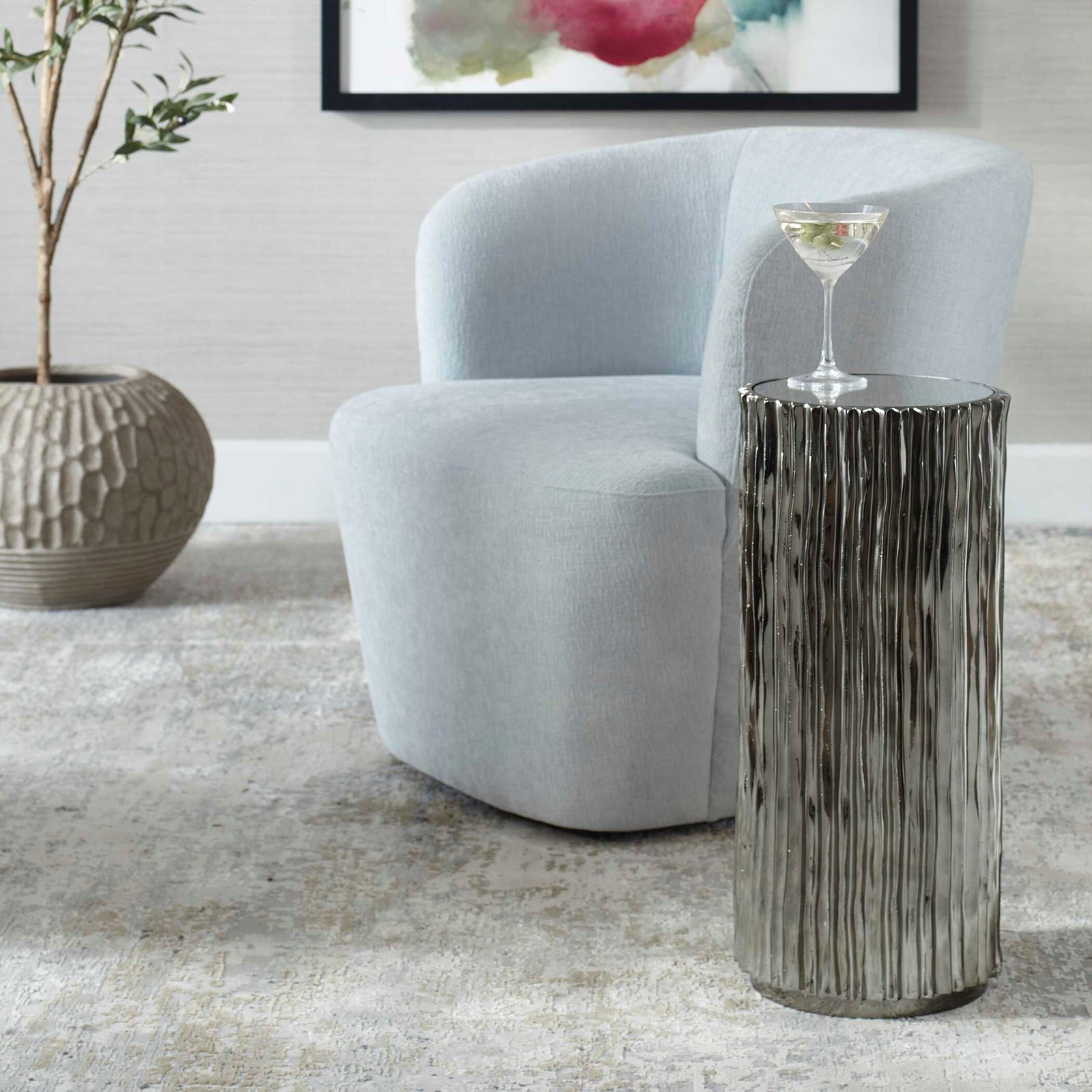 American Home Furniture Uttermost Echo Modern Nickel Drink Table
