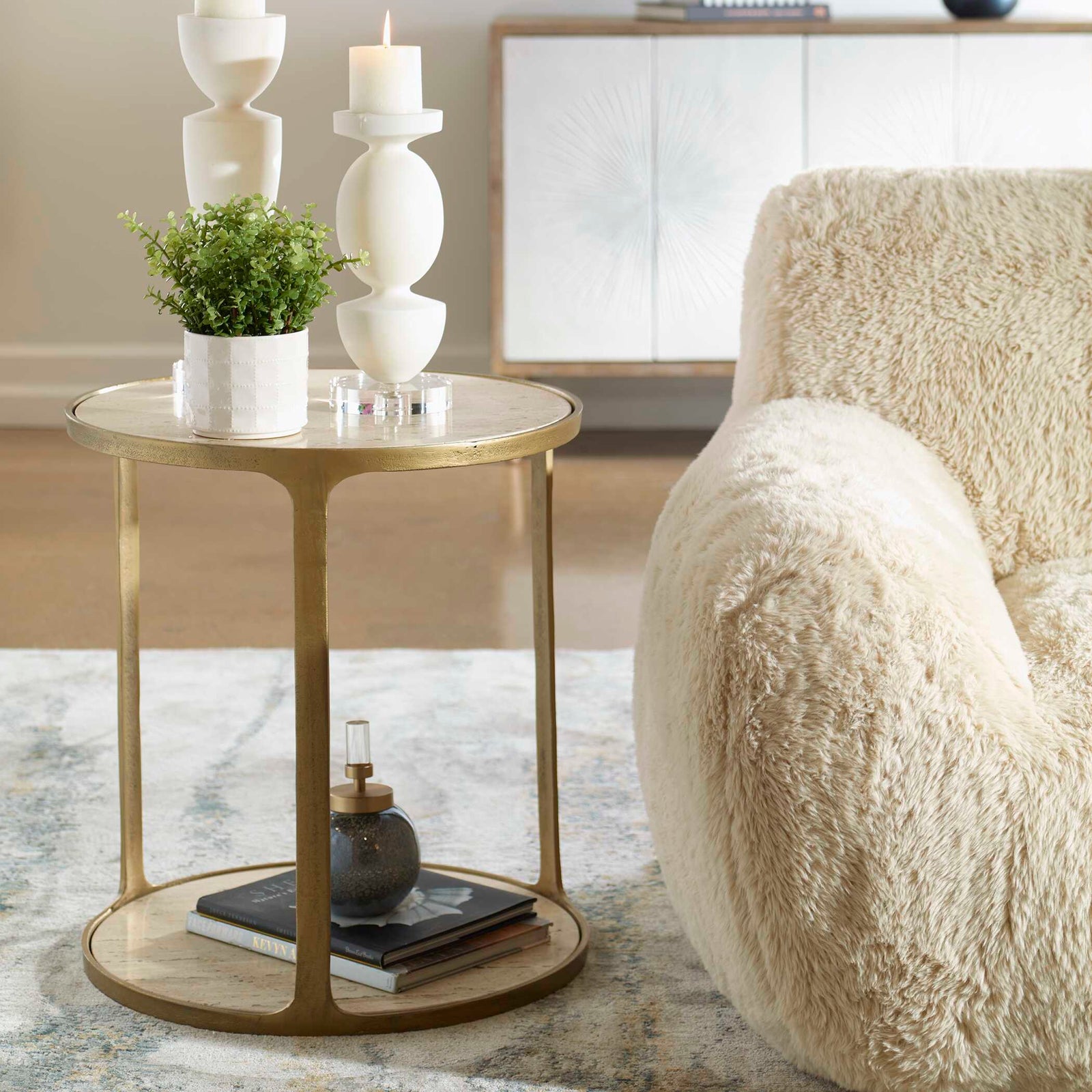 American Home Furniture Uttermost Clench Brass Side Table