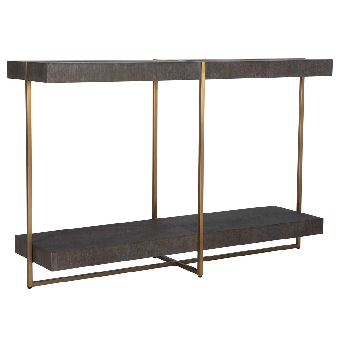 American Home Furniture Uttermost Taja Modern Brass / Wood Console Table
