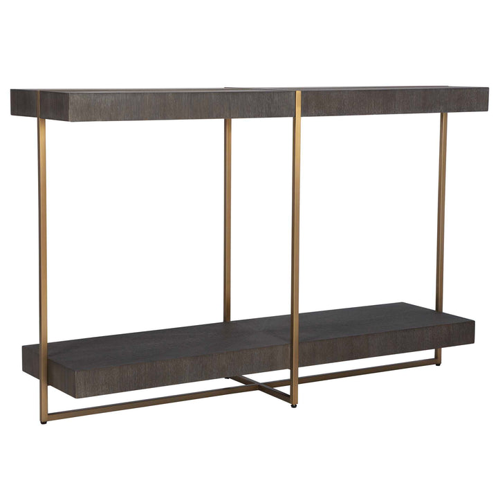 American Home Furniture Uttermost Taja Modern Brass / Wood Console Table