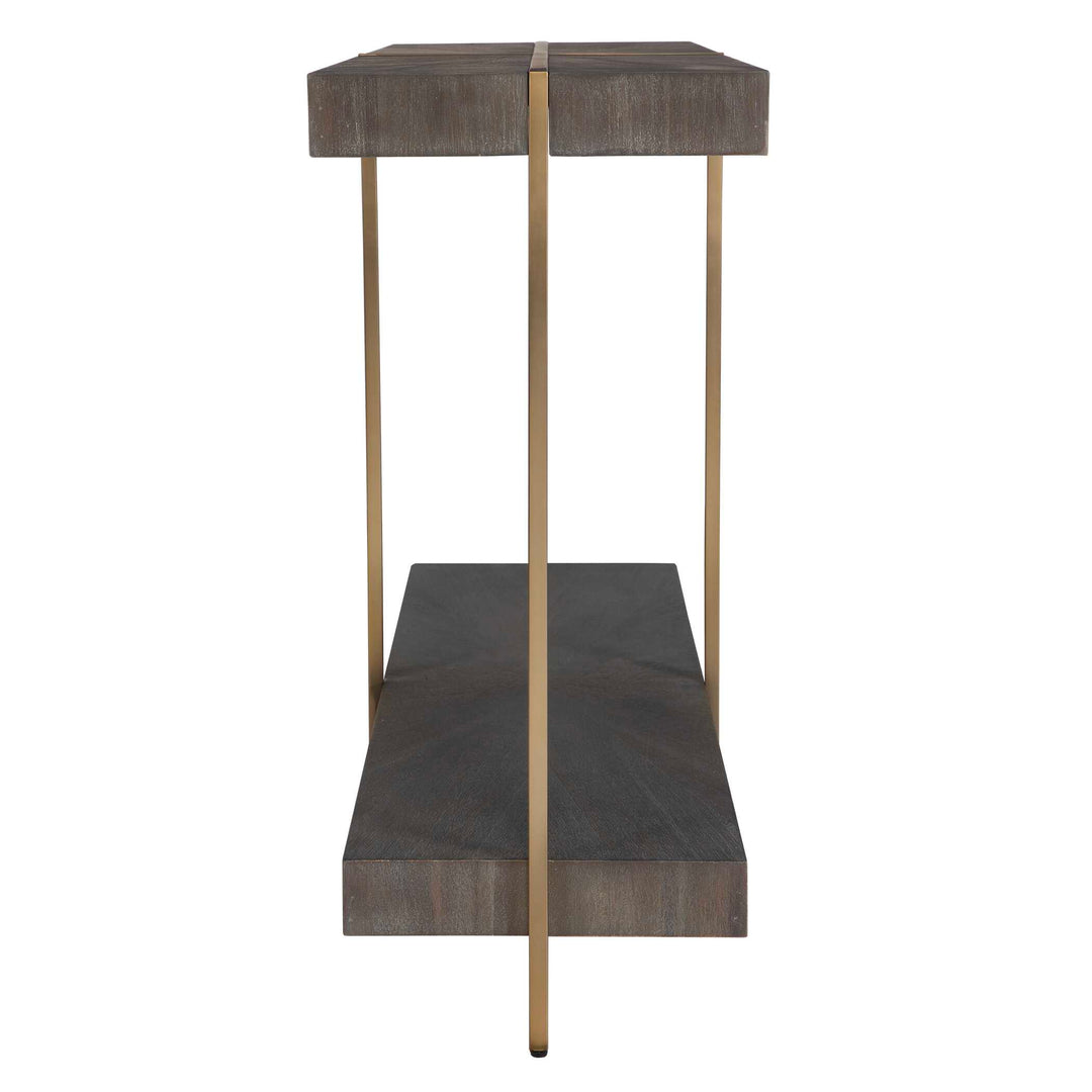 American Home Furniture Uttermost Taja Modern Brass / Wood Console Table