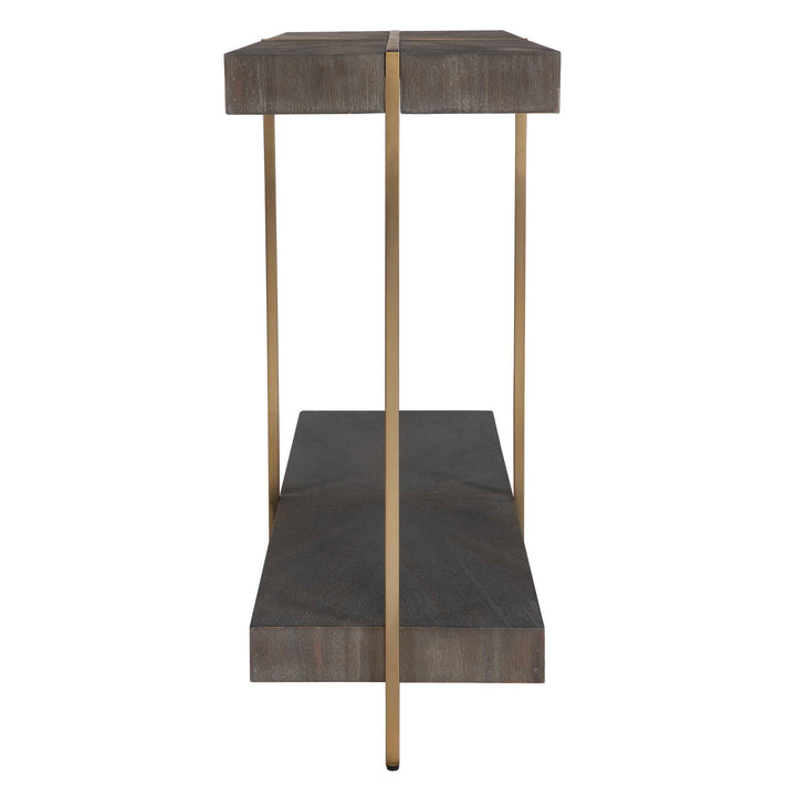 American Home Furniture Uttermost Taja Modern Brass / Wood Console Table