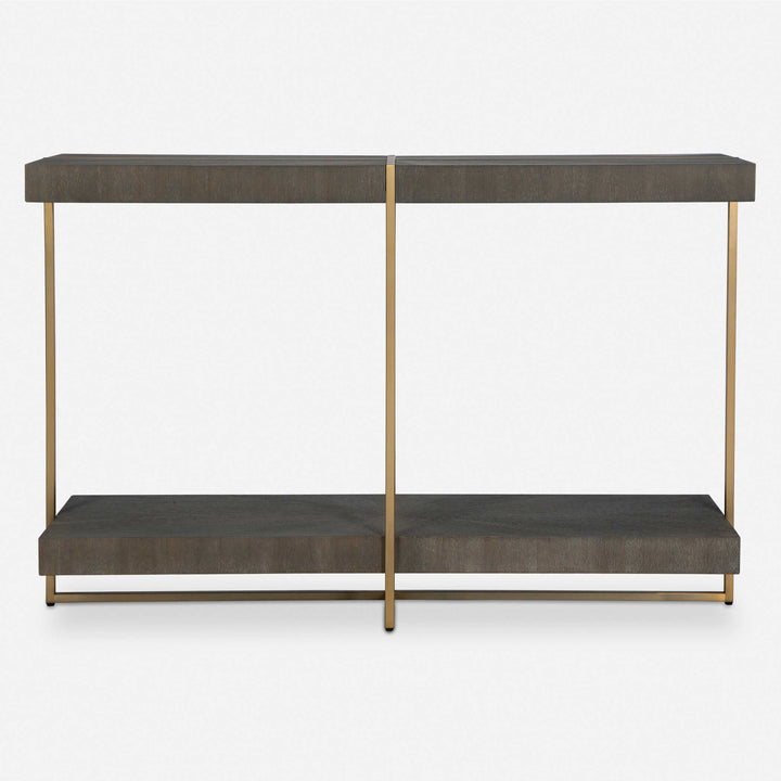 American Home Furniture Uttermost Taja Modern Brass / Wood Console Table