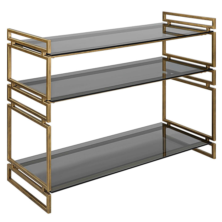American Home Furniture Uttermost Stacked Up Gray Glass Console Table