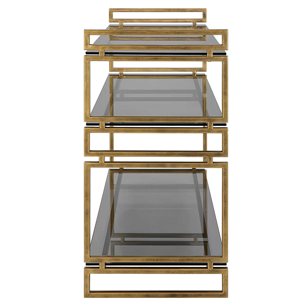 American Home Furniture Uttermost Stacked Up Gray Glass Console Table