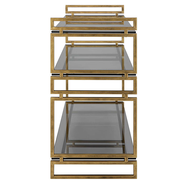 American Home Furniture Uttermost Stacked Up Gray Glass Console Table