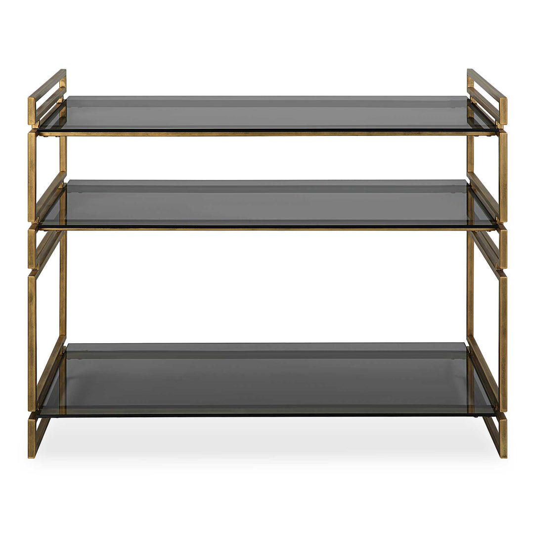 American Home Furniture Uttermost Stacked Up Gray Glass Console Table