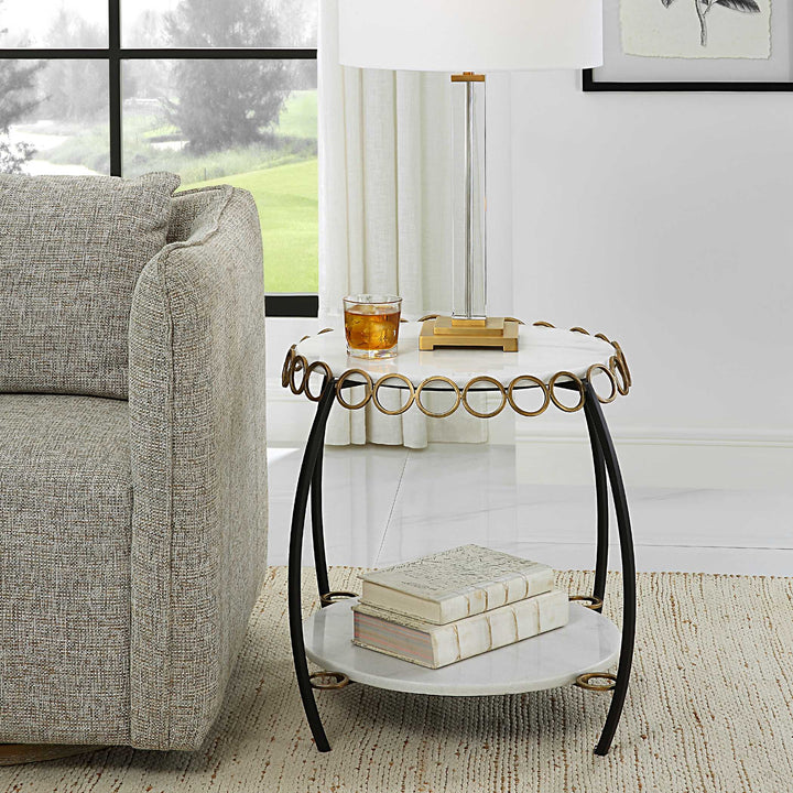 American Home Furniture Uttermost Chainlink White Marble Side Table