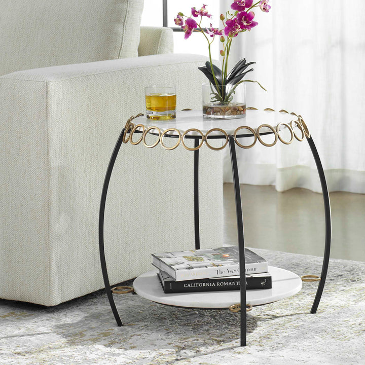 American Home Furniture Uttermost Chainlink White Marble Side Table
