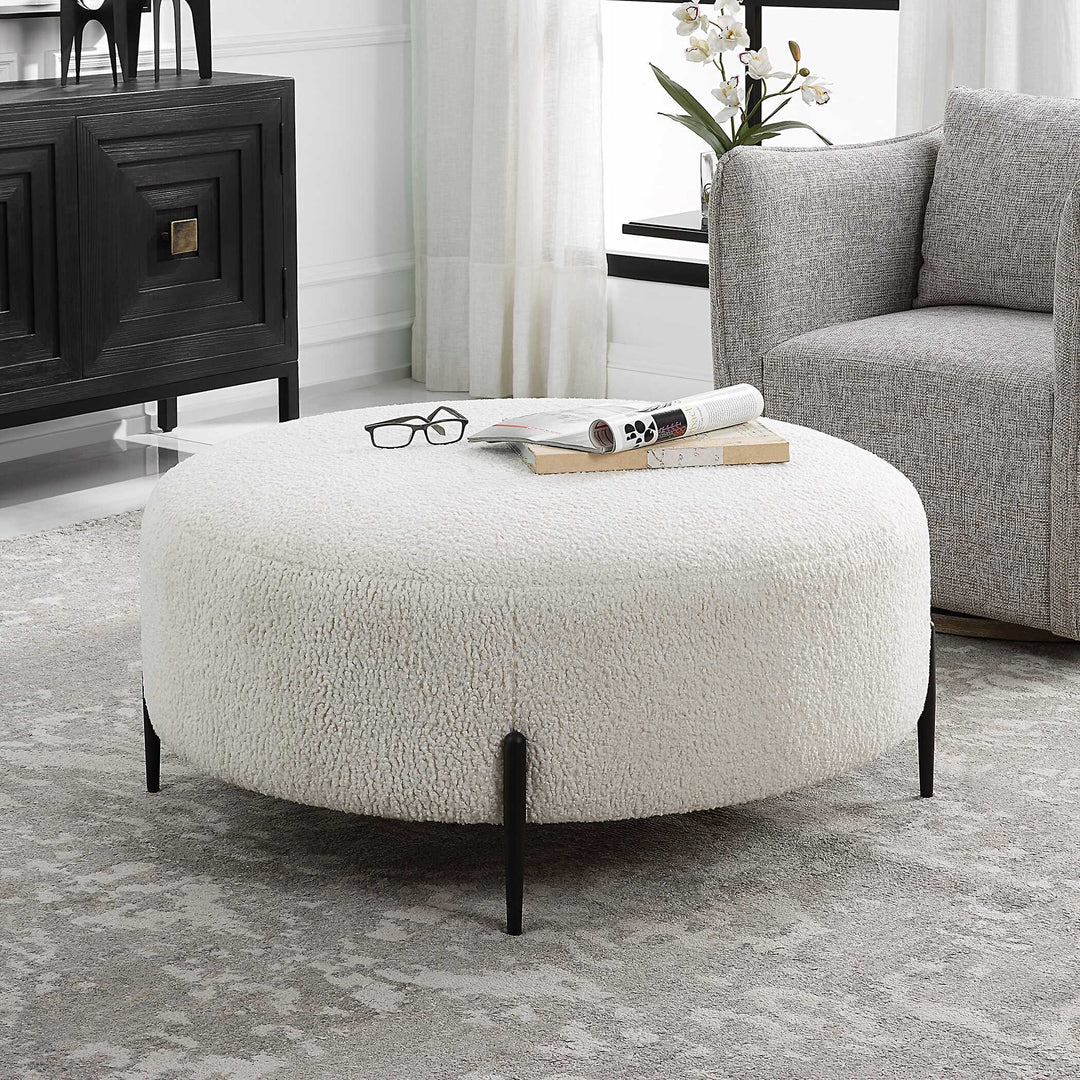 American Home Furniture Uttermost Arles Large Plush White Ottoman