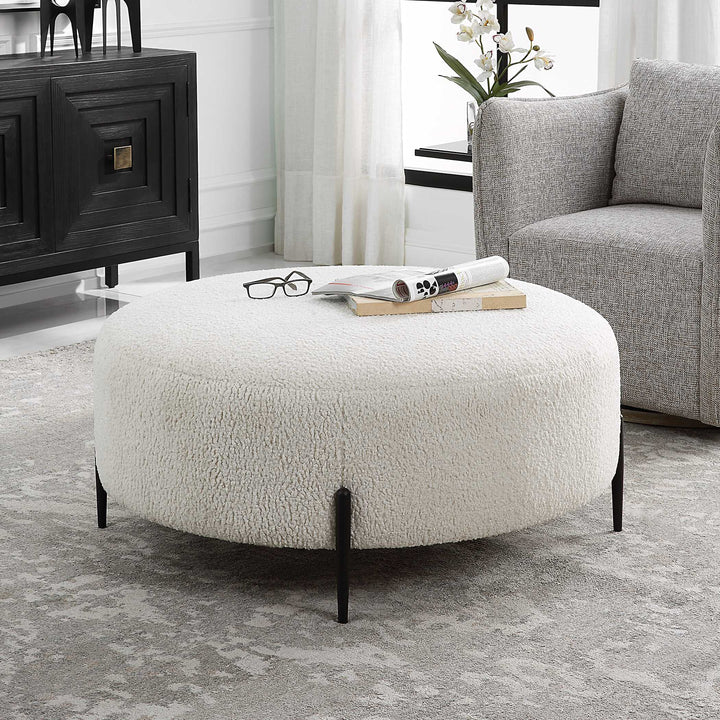 American Home Furniture Uttermost Arles Large Plush White Ottoman
