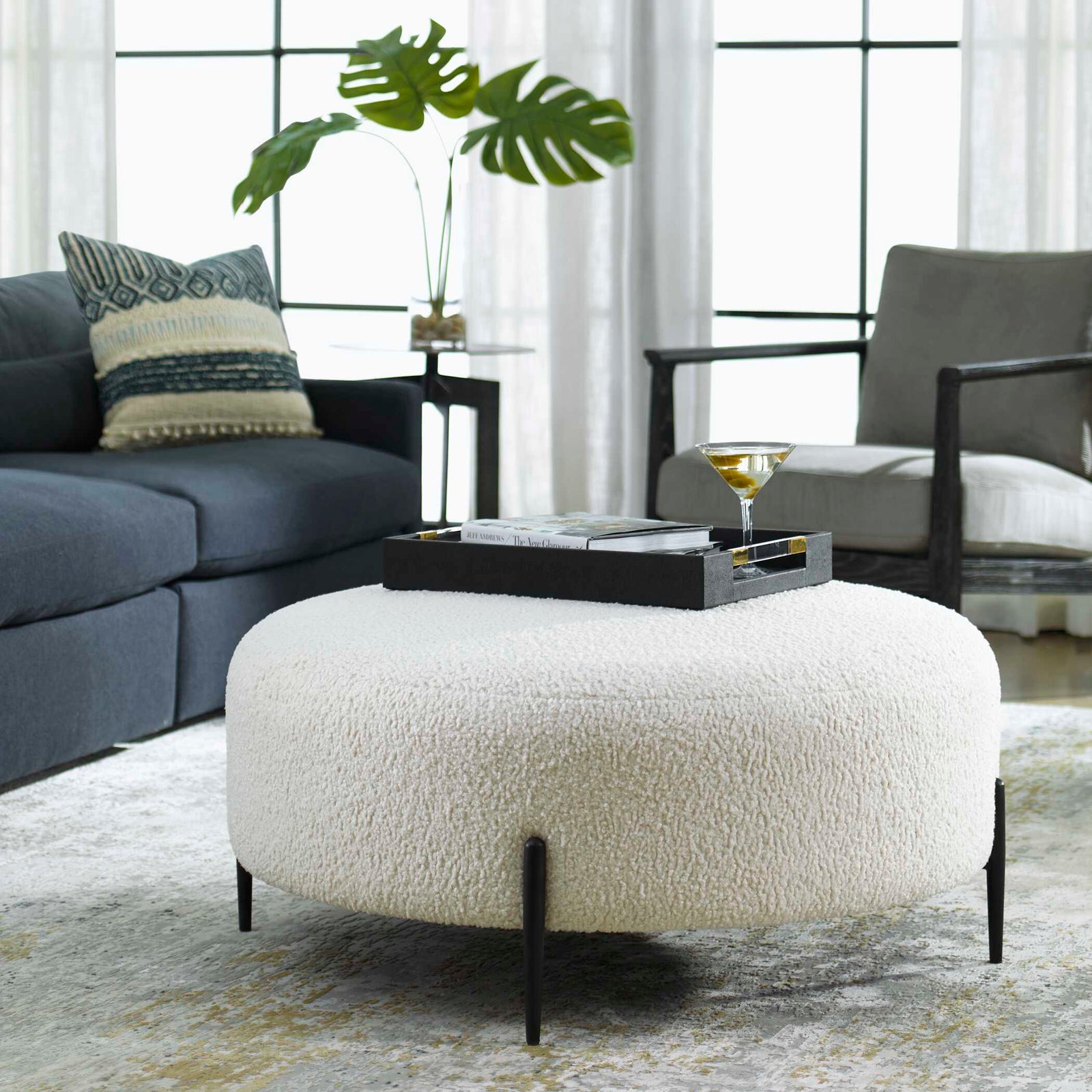 American Home Furniture Uttermost Arles Large Plush White Ottoman