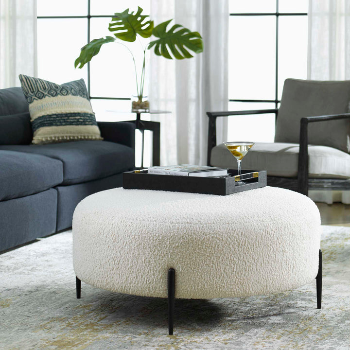 American Home Furniture Uttermost Arles Large Plush White Ottoman