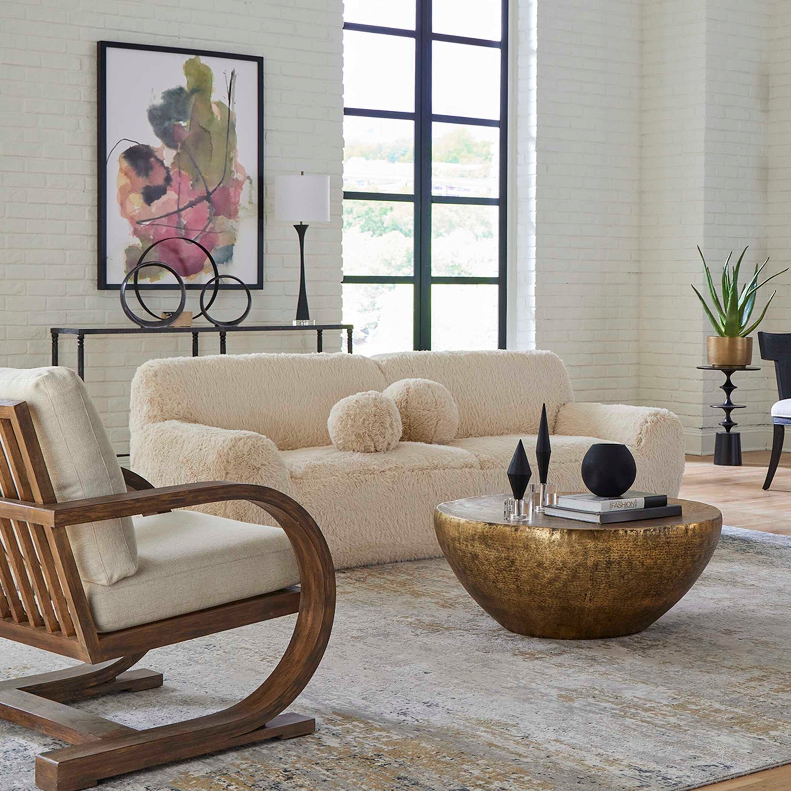 American Home Furniture Uttermost Abide Rounded Sheepskin Sofa