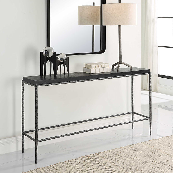 American Home Furniture Uttermost Crescendo Black Concrete Console Table