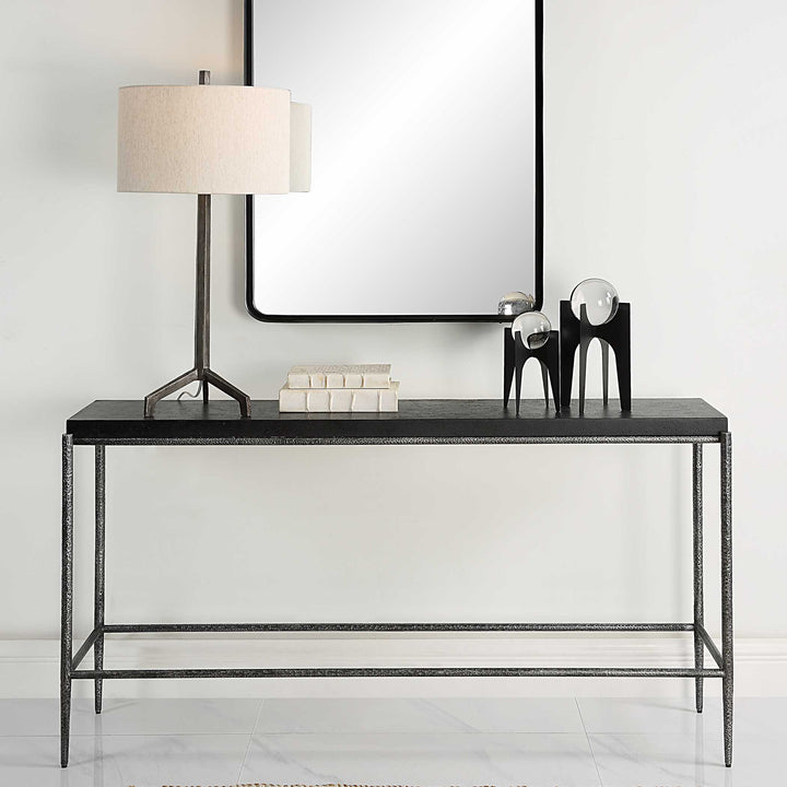 American Home Furniture Uttermost Crescendo Black Concrete Console Table