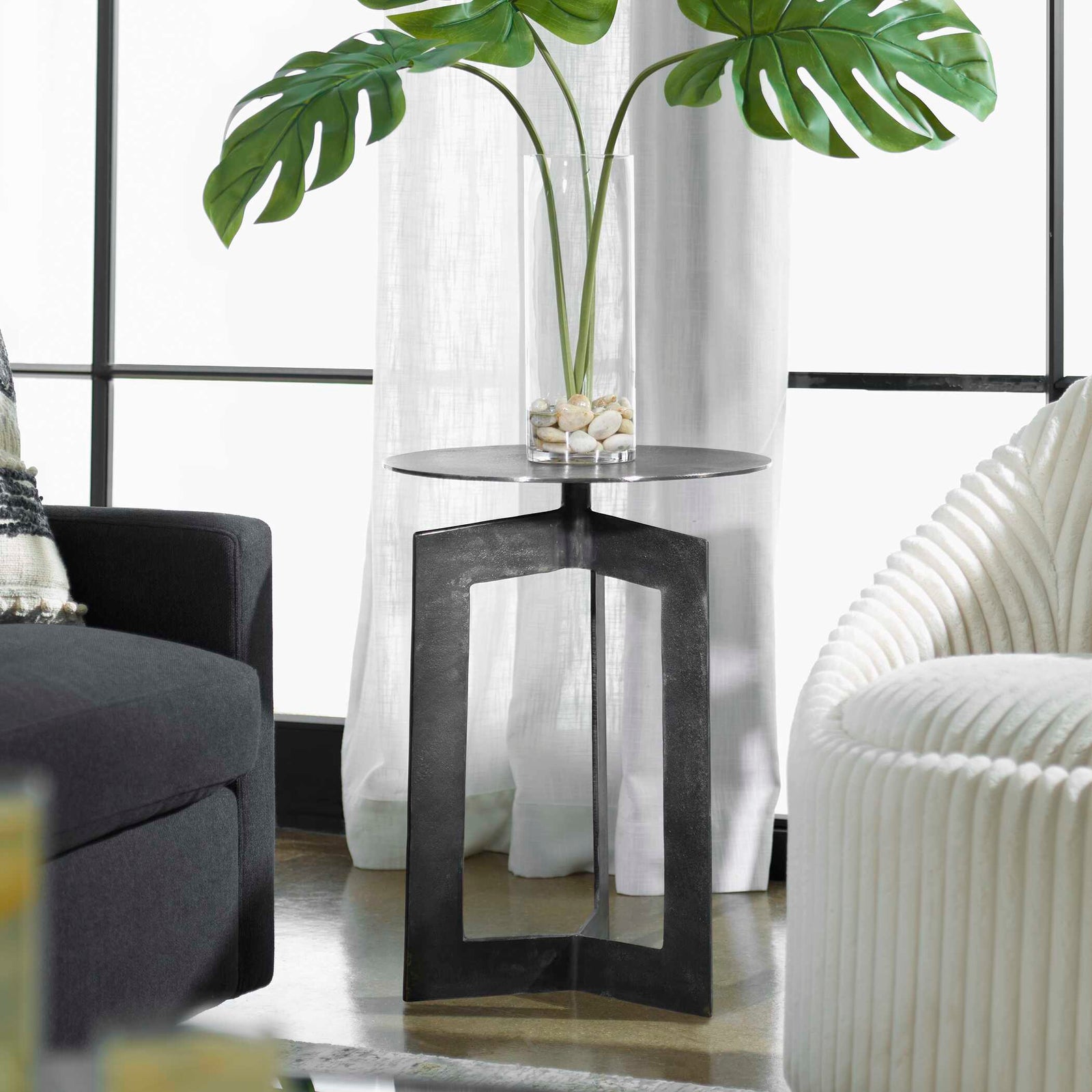 American Home Furniture Uttermost Deltoid Gunmetal Accent Table