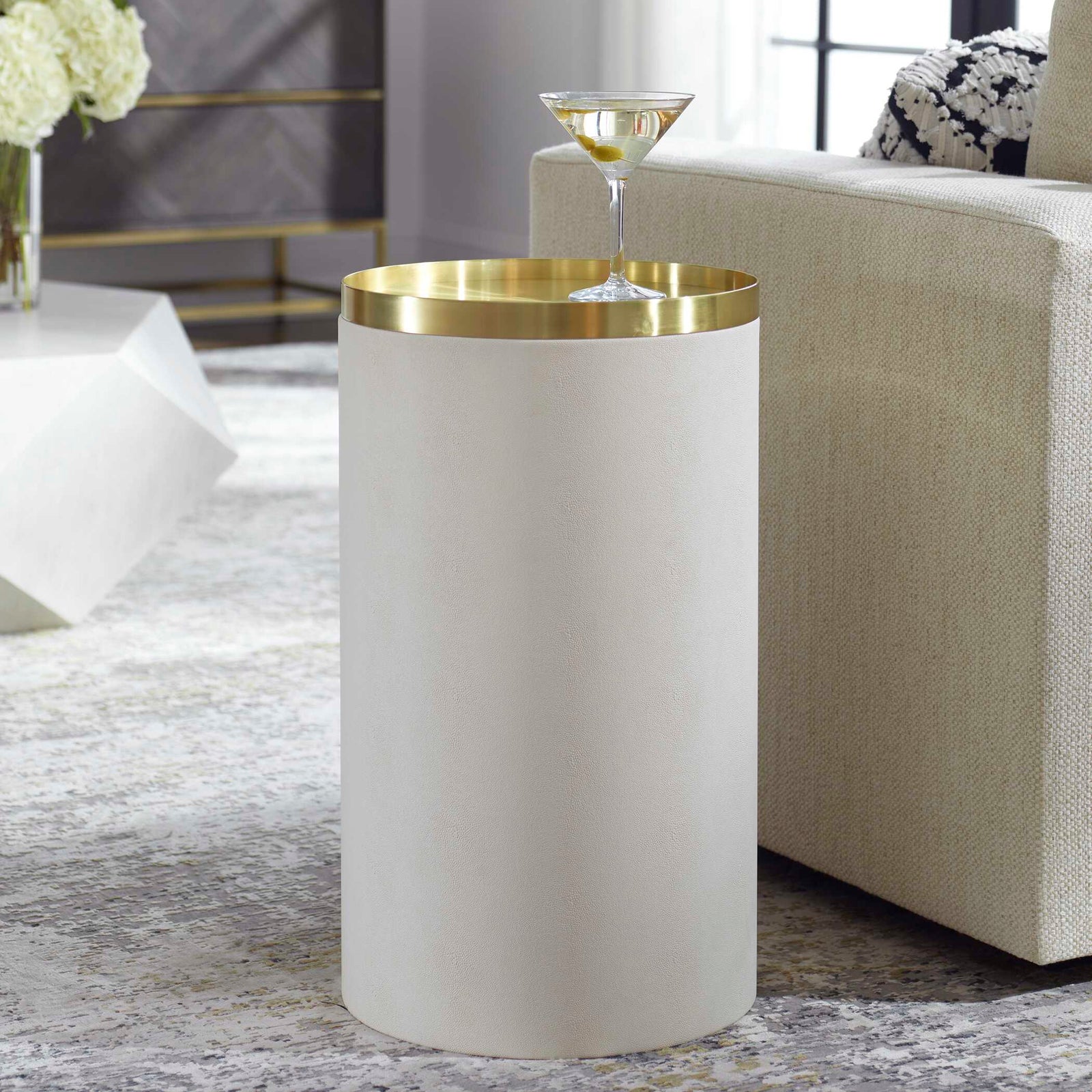 American Home Furniture Uttermost Circuit Brass & White Accent Table