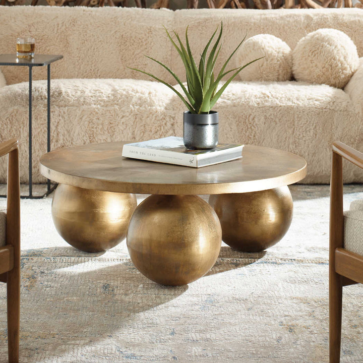 American Home Furniture Uttermost Triplet Antique Brass Coffee Table