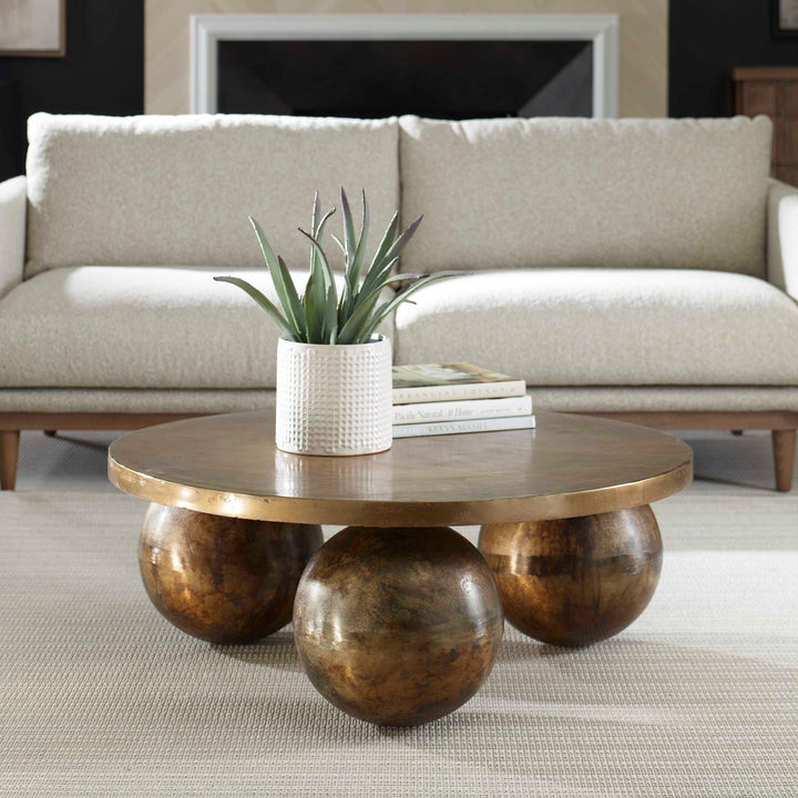 American Home Furniture Uttermost Triplet Antique Brass Coffee Table