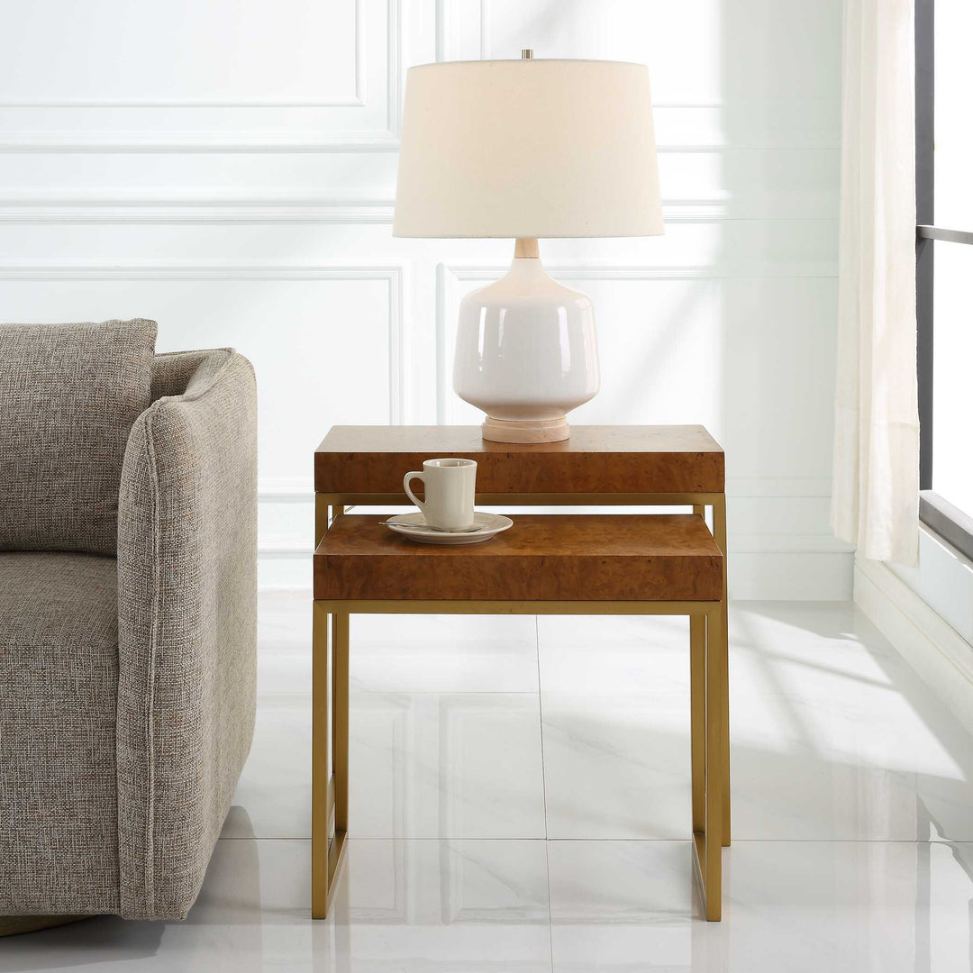 American Home Furniture Uttermost Burl-esque Wooden Nesting Tables Set of 2