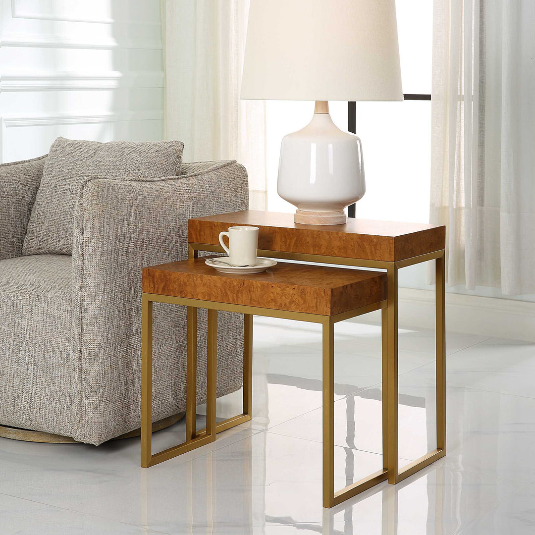 American Home Furniture Uttermost Burl-esque Wooden Nesting Tables Set of 2