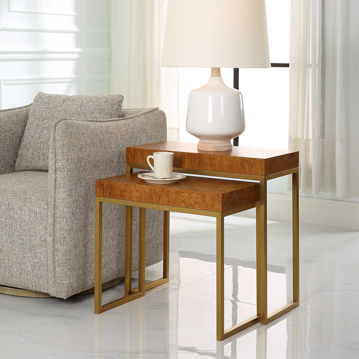 American Home Furniture Uttermost Burl-esque Wooden Nesting Tables Set of 2