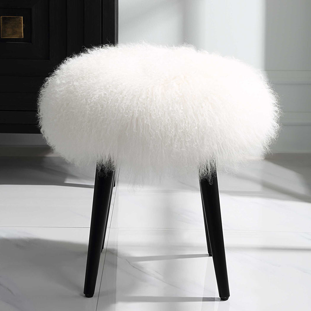 American Home Furniture Uttermost Wooly Sheepskin Accent Stool
