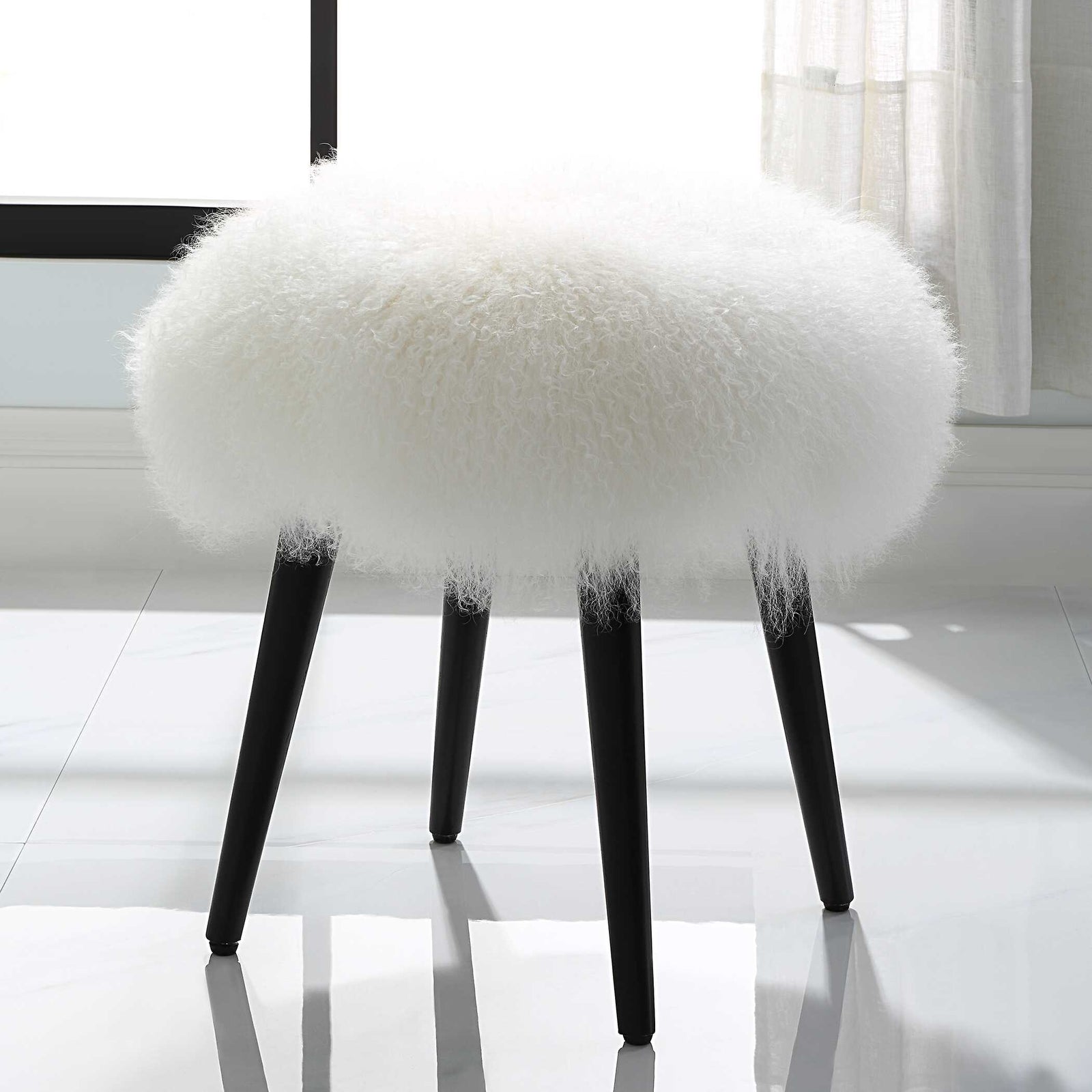 American Home Furniture Uttermost Wooly Sheepskin Accent Stool