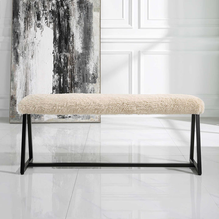American Home Furniture Uttermost Taupo Sheepskin Bench