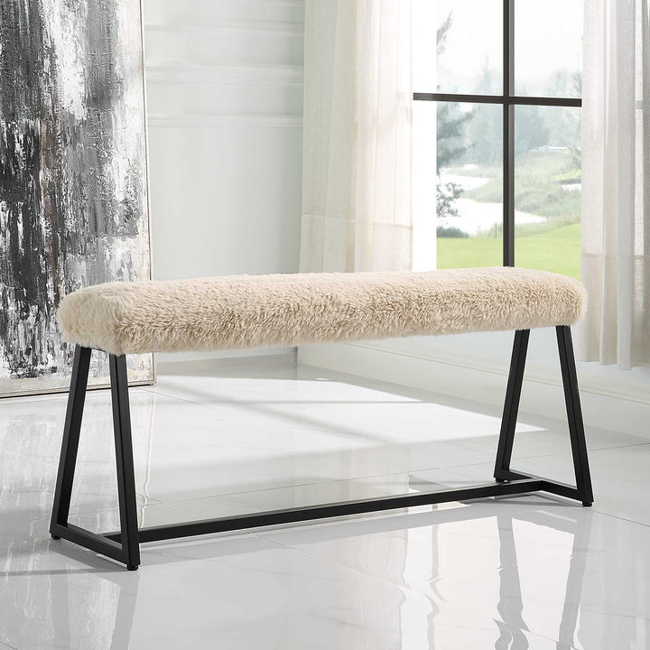 American Home Furniture Uttermost Taupo Sheepskin Bench